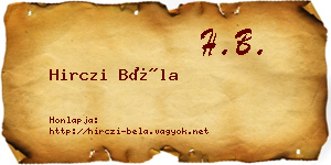 Hirczi Béla névjegykártya